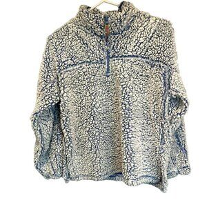 Blue Star Clothing Co Women's Quarter Zip Teddy Jacket Blue/White Size Medium